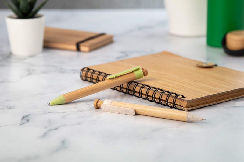 Stylo bille en bambou - Attributs en plastique de paille de blé écologique - Encre bleue_3