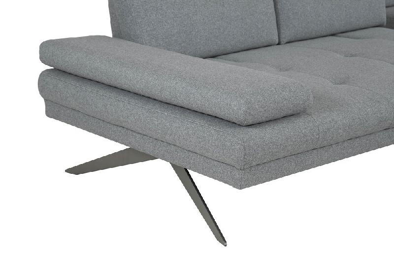 Canapé d'angle Fernie - Double profondeur - Méridienne droite en tissu gris - 296 x 179 cm - Pieds métal noir_3