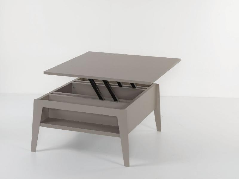 Table basse relevable BRIGHTON gris taupe 80x80 cm - Design moderne avec plateau en bois stratifié_3