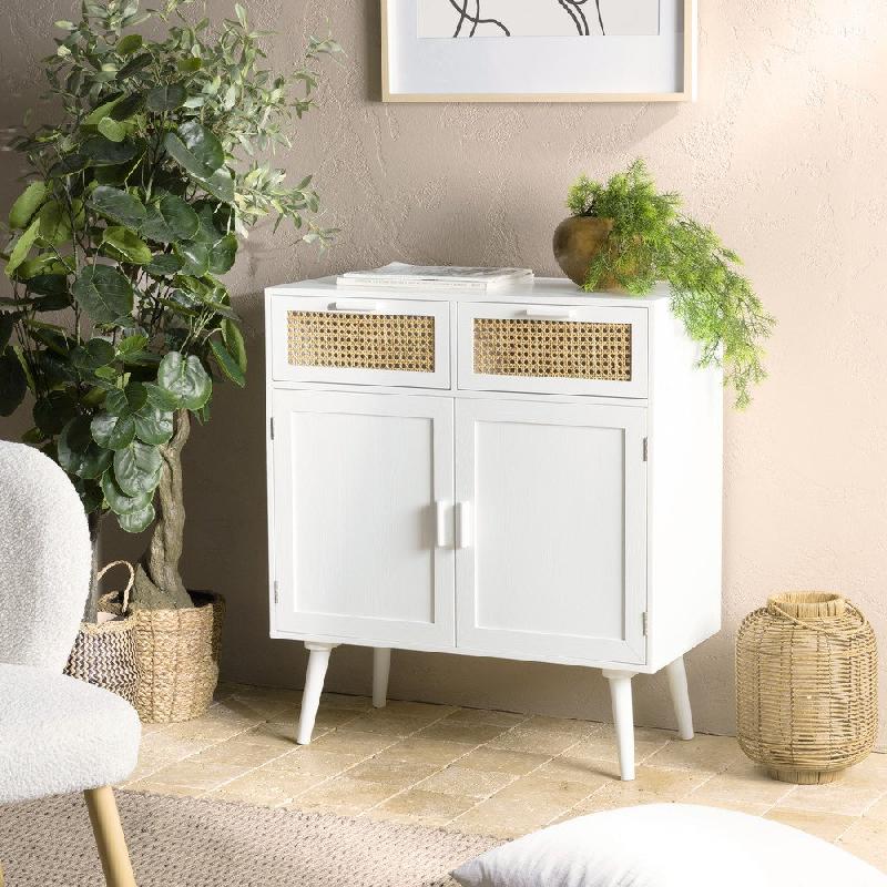 Buffet Andros blanc - 2 tiroirs et 2 portes avec cannage naturel en rotin_3