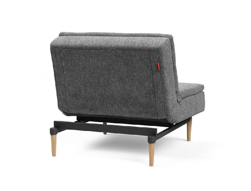 Fauteuil design Dublexo Styletto convertible lit 90x115 cm - pieds chêne naturel - tissu Twist Charcoal_3