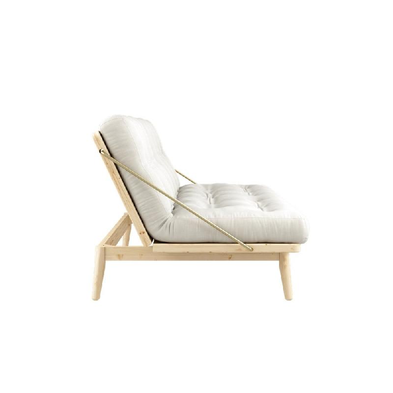 Banquette futon FOLK en pin massif - Coloris naturel - Couchage 130 x 190 cm - Design minimaliste et accoudoirs en métal_3