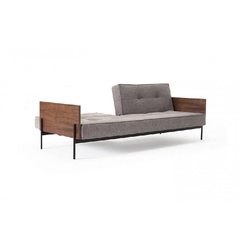 Innovation Living - Canapé Splitback Lauge Convertible Lit 115x210 cm - Tissu Mixed Dance Grey - Accoudoirs Noyer_3