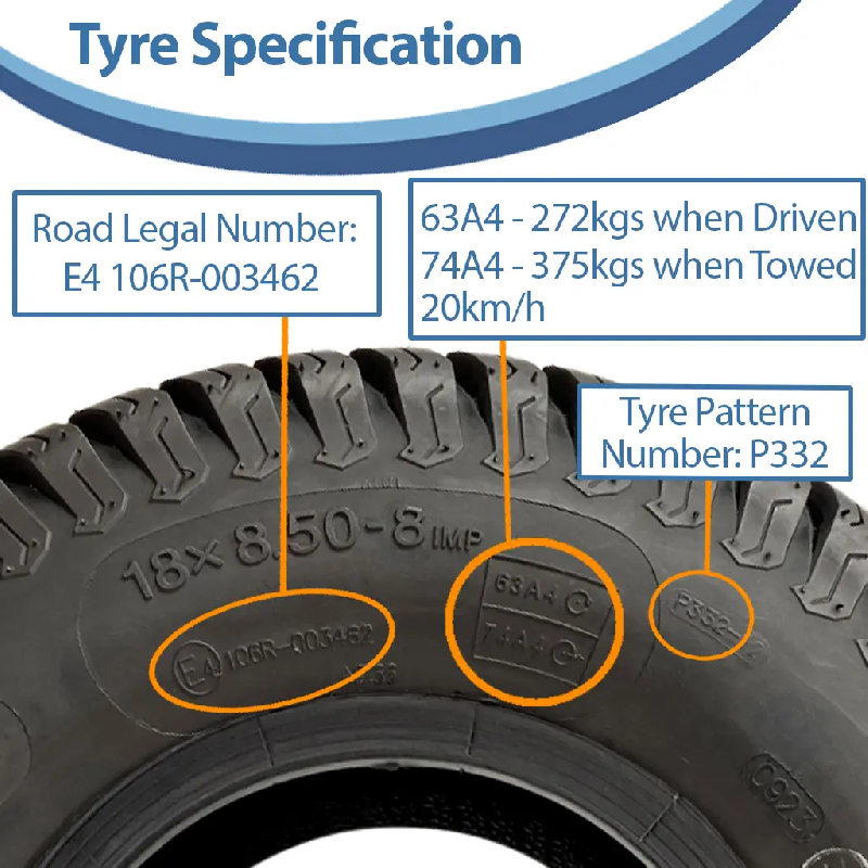 18x8.50-8 Lawnmower Tyre  Tube 4ply Multi Turf Grass P332 Road Legal (Set of 2)_3