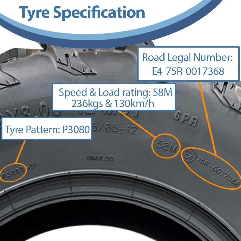 26x8.00-12 (205/85-12) 6ply ATV Tyres P3080 OBOR Pinacle Road Legal (Set of 2)_3
