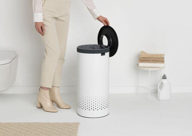 Corbeille à linge Brabantia - 35 litres - White - Ouverture Quick-Drop - Sac à linge en coton - Pratique et élégante_3