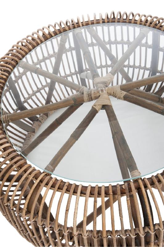 Table ronde BYZA en rotin naturel et verre - Design naturel et compact - Ø85 cm_3