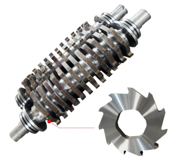 Broyeur industriel double arbre multi-matériaux avec motorisation 2×7,5 kW et 20 couteaux en acier allié - MBR400_3