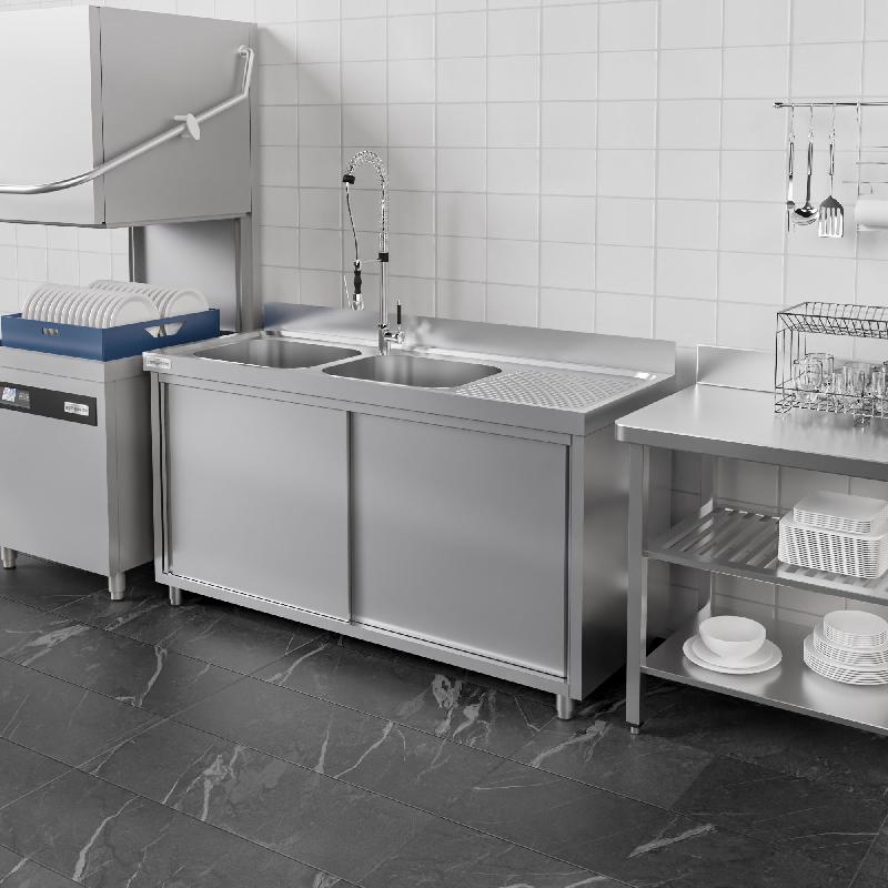 Plonge inox 2 bacs et égouttoir sur placard - P 700 mm - 1600 mm bac à gauche_3