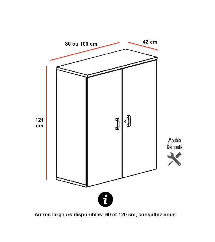 Armoire moyenne à portes battantes Haut. 121 cm - Mobel Linea - 100, Acacia foncé_4