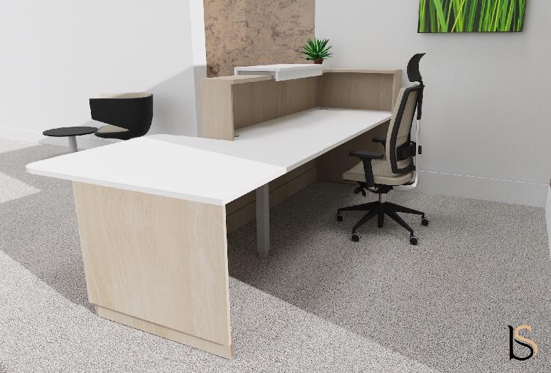 Banque d'accueil Delta Plus avec PMR et réhausse - Mobel Linea - 242, Blanc mat, Droite, Acacia clair, Oui_3