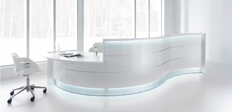 Banque d'accueil Valde forme vague avec accès PMR  - MDD - Blanc, Blanc brillant, Gauche_3