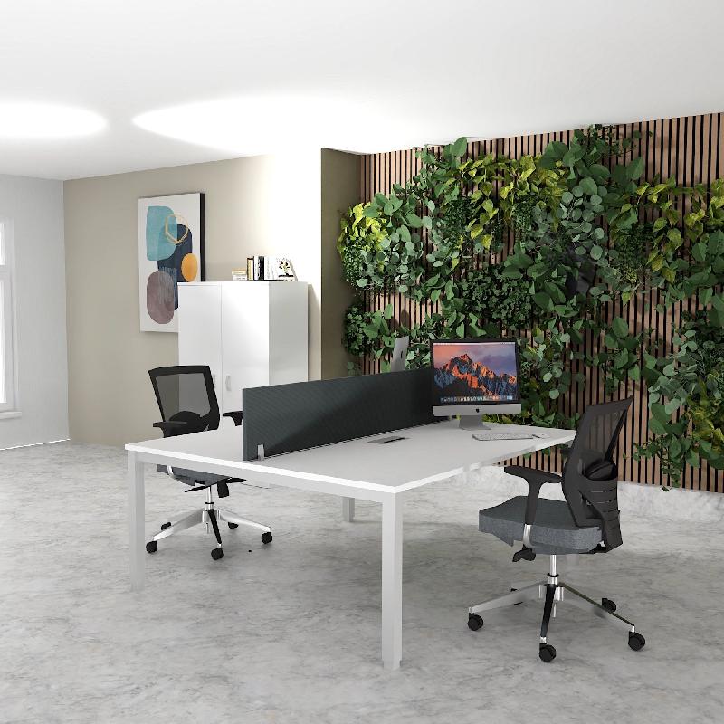 Bureau 2 personnes Tempo avec passe-câbles  - Mobel Linea - 180, Alu, Blanc_3