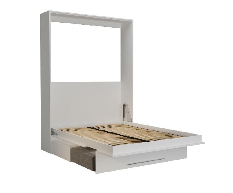 Armoire lit escamotable KOMPACT SOFA - canapé avec tiroirs, blanc mat, tissu gris, couchage 140x200 cm_3