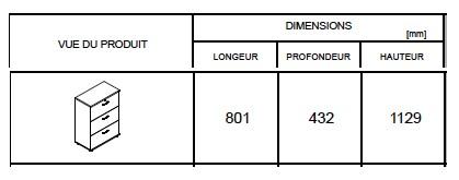 Armoire moyenne avec 3 tiroirs pour dossiers suspendus. - MDD - Gris aluminium, Blanc pastel_3