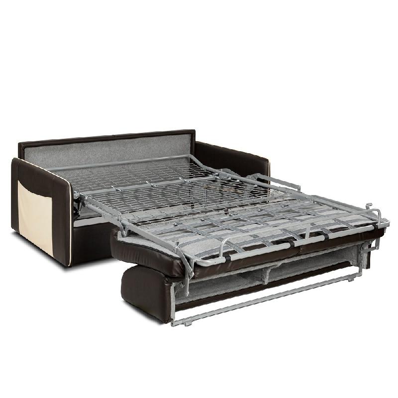 Canapé convertible express Bali - 140cm - matelas 16cm polyuréthane marron - accoudoirs vide-poches crème - fabrication italienne_3