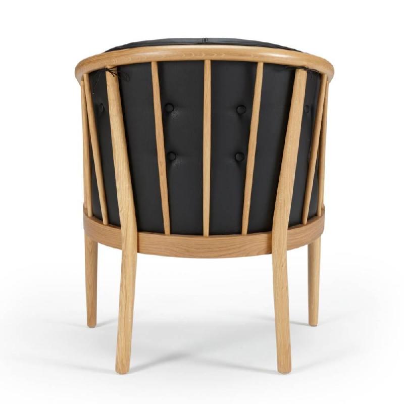 Fauteuil design scandinave ANNA - accoudoirs bois - cuir noir - structure en chêne verni_3