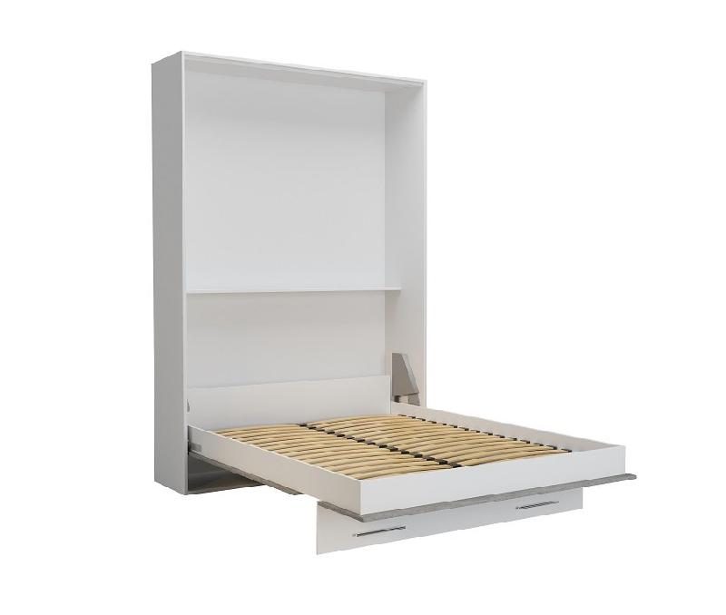 Lit escamotable LOFT blanc - façade gris béton - couchage 140x200 cm avec système vérins à pistons_3