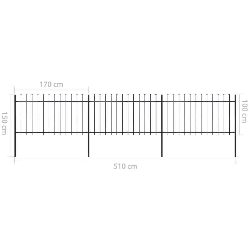 Vidaxl clôture de jardin avec dessus en lance acier 5,1 x 1 m noir 277613_3