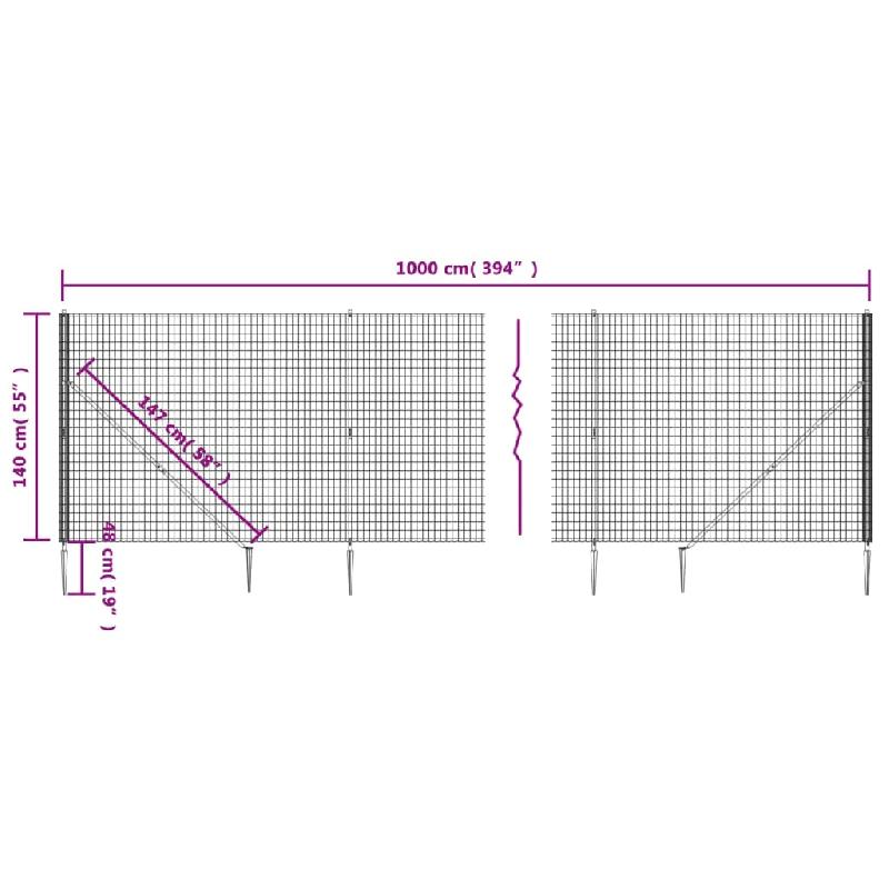 Vidaxl clôture en treillis métallique et piquet d'ancrage vert 1,4x10m 154099_3