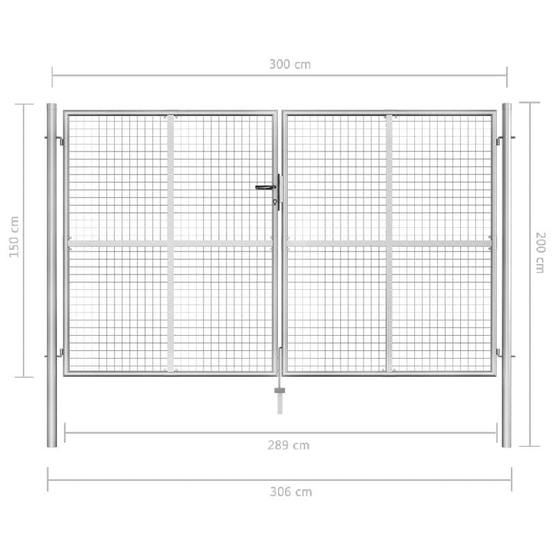 Vidaxl porte de jardin acier galvanisé 306x200 cm argenté 144764_3
