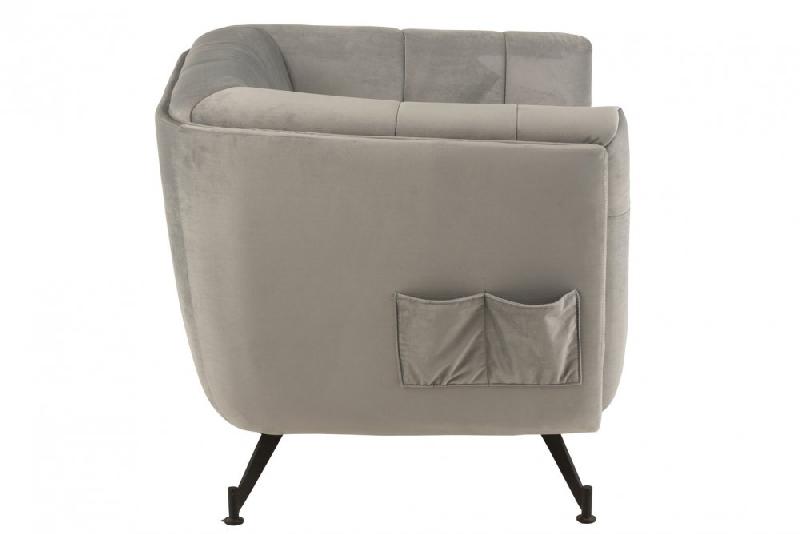 Fauteuil lounge Marianah gris clair - style contemporain - structure bois et assise velours capitonnée_3