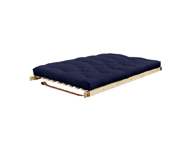 Banquette futon Jump en pin massif - Coloris bleu marine - Couchage 130 x 190 cm - Design scandinave avec lanières en cuir_3