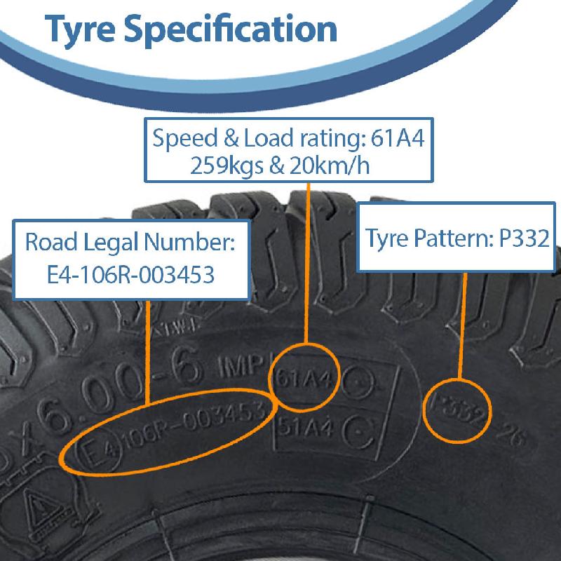 15x6.00-6 Roue de tondeuse à gazon moyeu 65mm, pneu P332 4 plis sur jante roulements 20mm_3