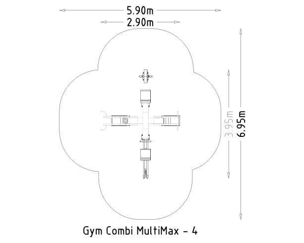 Equipement de fitness extérieur - Denfit Gym Combi MultiMax 4 - Hags - Temps de montage 8h - Dimensions 3860x2366x2289mm - Zone de sécurité 1,5m²_3