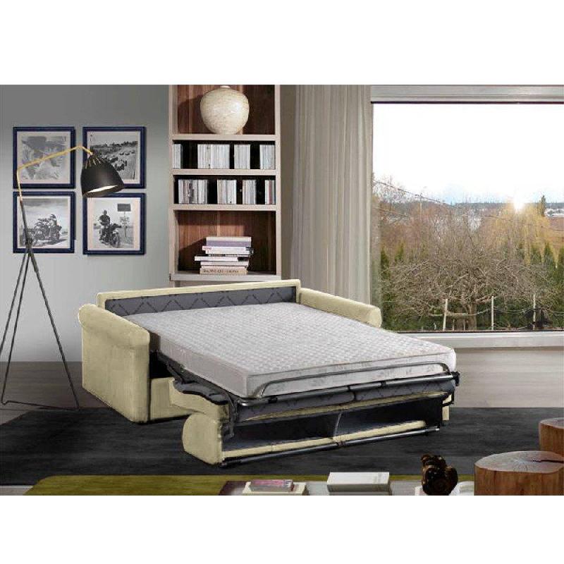 Canapé-lit 2-3 places ROMANTICO convertible express - Sommier à lattes 120 cm - Matelas polyuréthane 16 cm - Revêtement écru_3