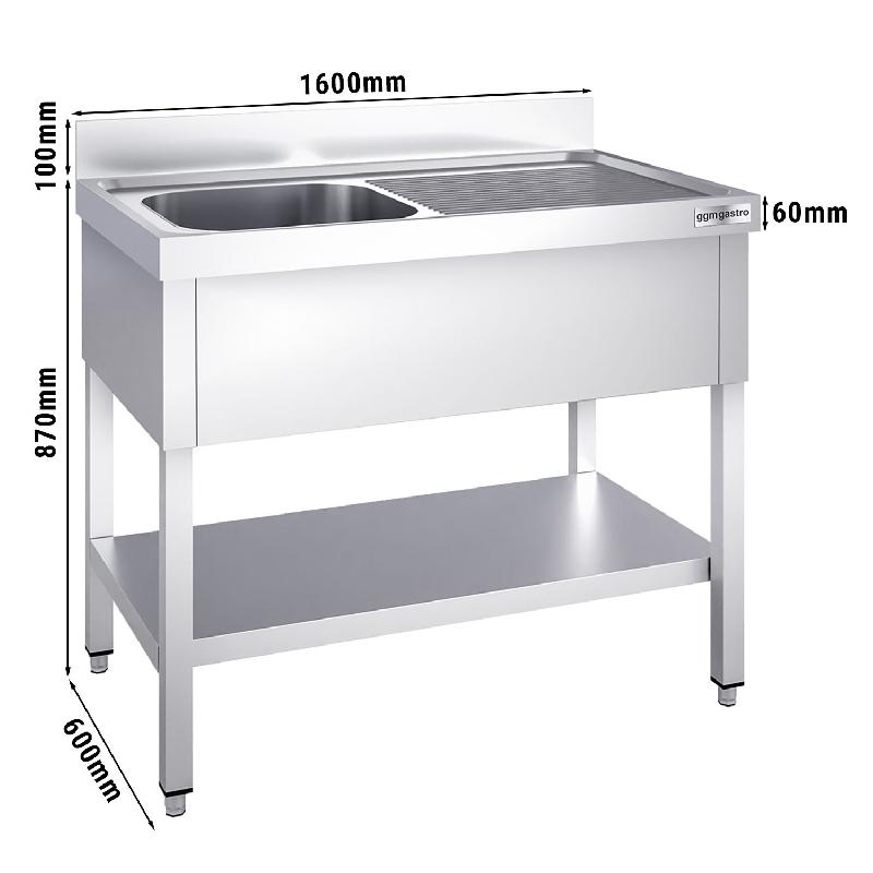 Plonge inox 1 bac avec égouttoir et étagère - P 600 mm - 1600 mm bac à gauche_3