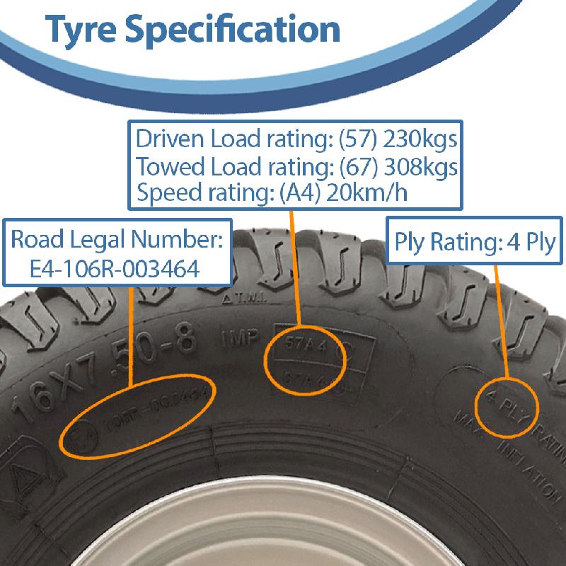 16x7.50-8 Grass Lawnmower Wheel 4ply P332 Tyre Steel Rim 25mm Bearing (Set of 2)_3