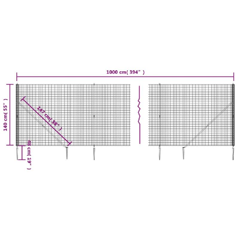 Vidaxl clôture en treillis métallique et ancrage anthracite 1,4x10 m 154243_3