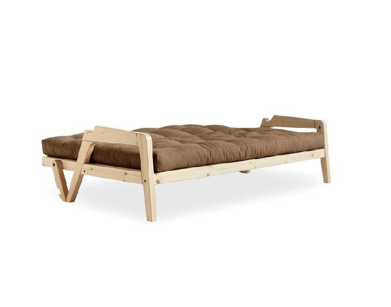Canapé convertible futon en pin naturel - Coloris mocca - Couchage 130x190 cm - Modèle GRAB_3