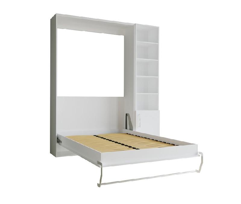 Composition armoire-lit SMART-V2 - Façade blanc brillant 140x200 cm avec bibliothèque blanc mat_3