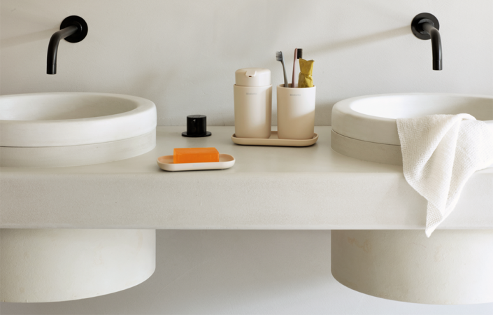 Ensemble d'accessoires pour la salle de bains -ReNew, kit de 3 - Soft Beige - Distributeur de Savon, Porte-Brosses à Dents, Plateau de Rangement_3