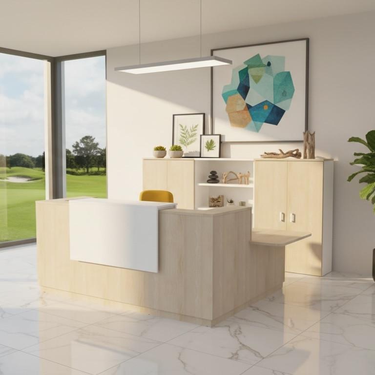 Bureau d'accueil d'angle avec accès PMR Delta Plus - Mobel Linea - 224, Acacia clair, Droite, Non_3