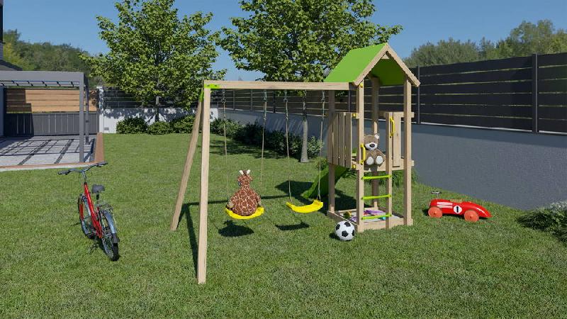 Aire de jeux Easy-Xperience - plateforme 1,2 m, toboggan, 2 balançoires, bac à sable - fabrication française_3