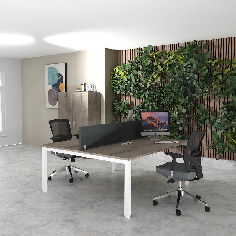 Bureau 2 personnes Tempo avec passe-câbles  - Mobel Linea - 160, Blanc, Chêne grisé_3