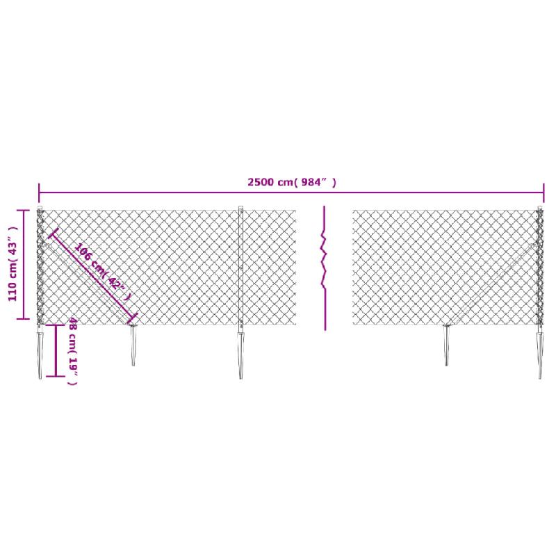 Vidaxl clôture à mailles losangées avec piquet d'ancrage vert 1,1x25 m 153930_3