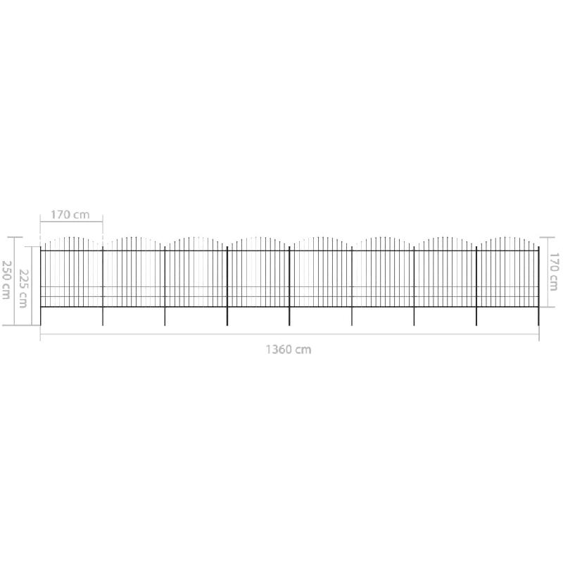 Vidaxl clôture de jardin à dessus en lance acier (1,75-2)x13,6 m noir 277755_3