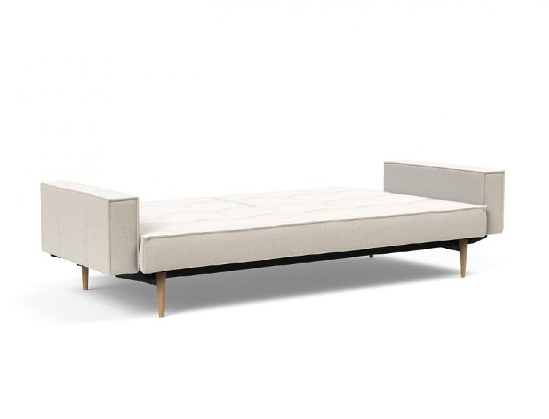 Canapé convertible Splitback Styletto avec accoudoirs - Pieds fuseau en chêne naturel - Tissu bouclé Off White_3