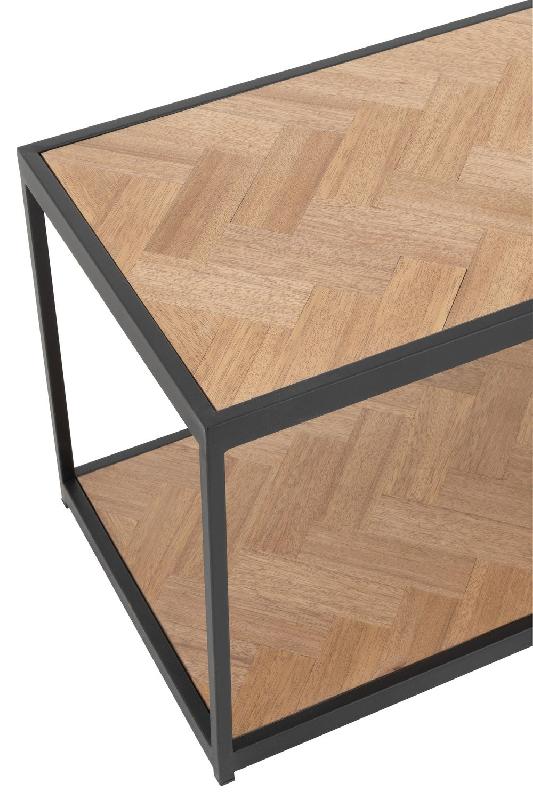 Table basse MOUNIE - motifs chevron naturel clair - pieds métal noir - style industriel - L150 x H45 x P40 cm_3