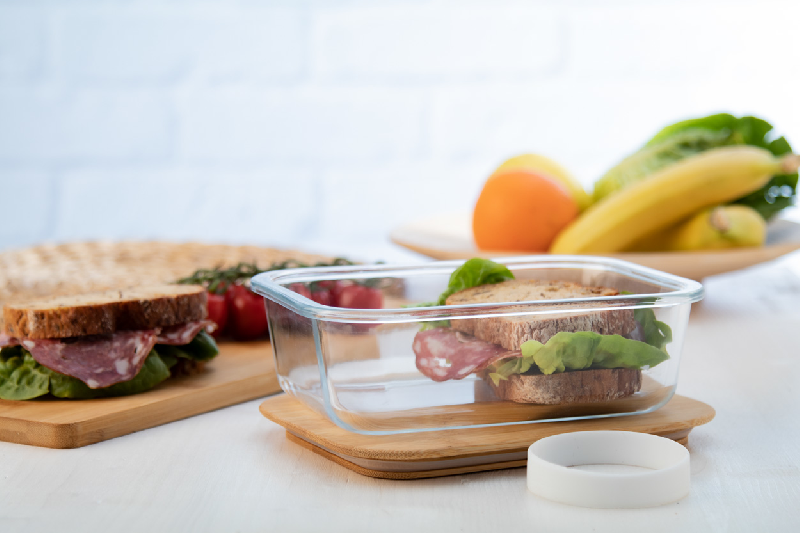 Lunch box en verre 800 ml - couvercle en bambou naturel et sangle en silicone_3