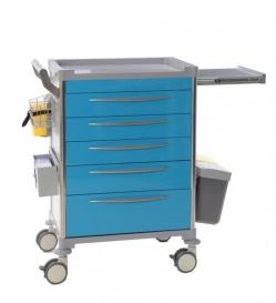 Chariot de soins hospitalier - 5 tiroirs - bleu ciel - modèle 63003 avec accessoires inclus_3