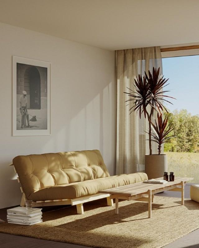 Banquette convertible futon LEAN KARUP - coloris jaune - couchage 130 x 190 cm - structure en pin massif_3