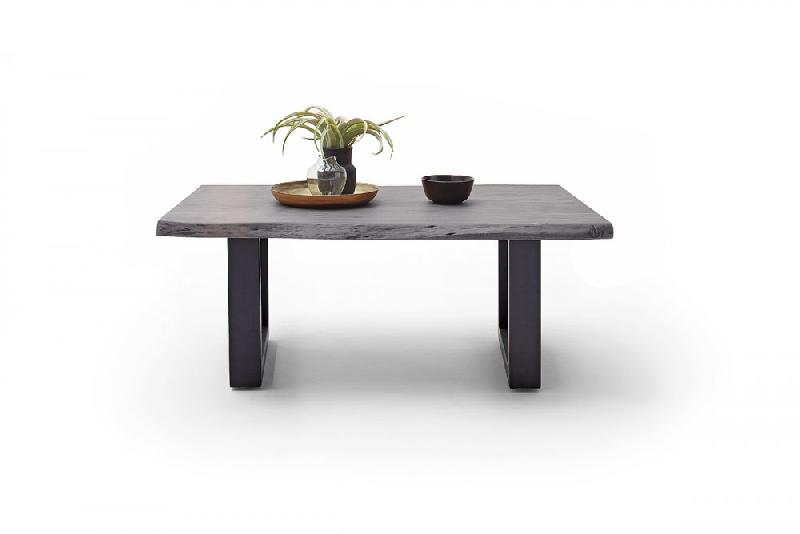 Table basse Claren - plateau 110 cm en acacia laqué gris - piétement en U laqué anthracite_3