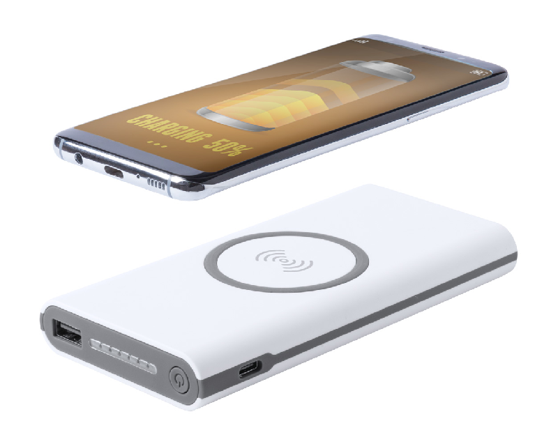 Power bank en plastique - 6000 mAh - Chargeur sans fil intégré - Ports USB et USB-C - Couleur blanche_3