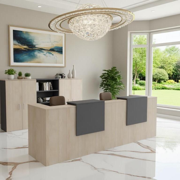 Banque d'accueil 2 personnes delta first avec 2 tops - MOBEL LINEA - 284, acacia clair, anthracite_0