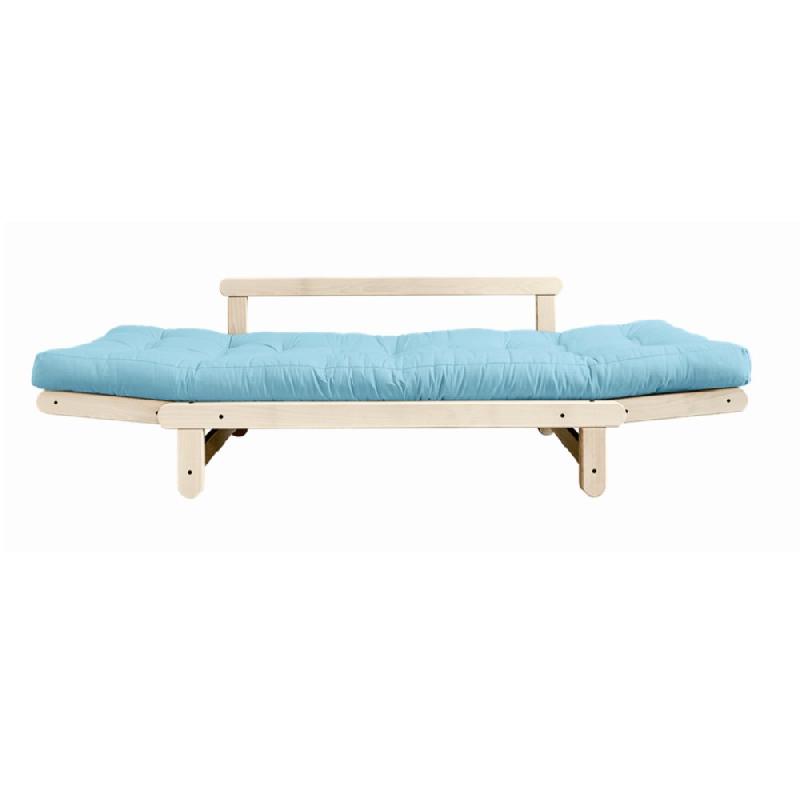 Banquette méridienne futon Beat - Pin naturel - Tissu bleu clair - Couchage 75x200 cm - KARUP_3
